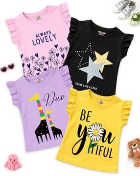 Girls Pack of 4 Printed T-Shirts-image-19