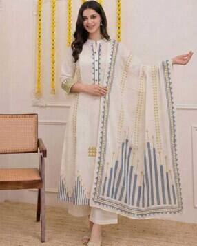 aaghnya fashion Women Geometric Print Straight Kurta Set with Dupatta-picture-49