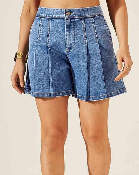 MISS CHASE High-Rise Flared Denim Shorts