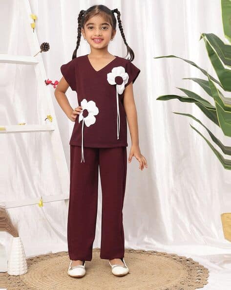 NEUDIS Girls Floral Applique Top & Pants Set