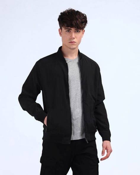 Men Zip-Front Regular Fit Bomber Jacket