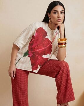 satya paul Floral Print Regular Fit Tunic Top-picture-22
