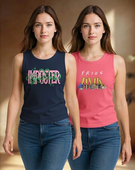Hellcat Women Pack of 2 Graphic Print Regular Fit Round-Neck T-Shirts