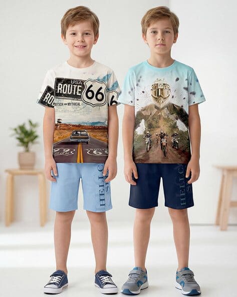 Hellcat Boys Pack of 2 Graphic Print T-Shirts with Shorts