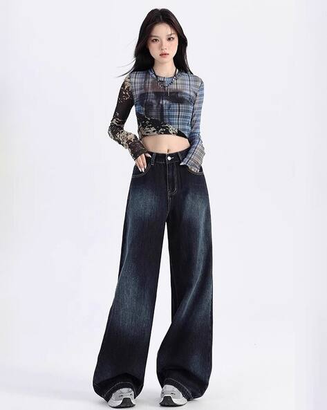 Lulu & Sky Women High-Rise Mid-Wash Wide Leg Jeans