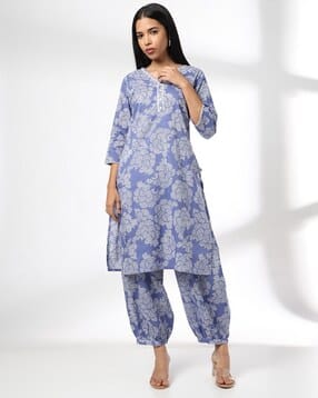 avaasa mix n' match Women Floral Print Straight Kurta-Bottom Set-picture-24