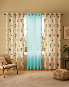 urban space Set of 3 Floral Print Cotton Window Curtains-picture-19