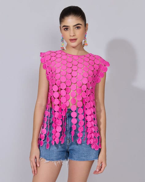 SHOWOFF Women Self-Design Loose Fit Top