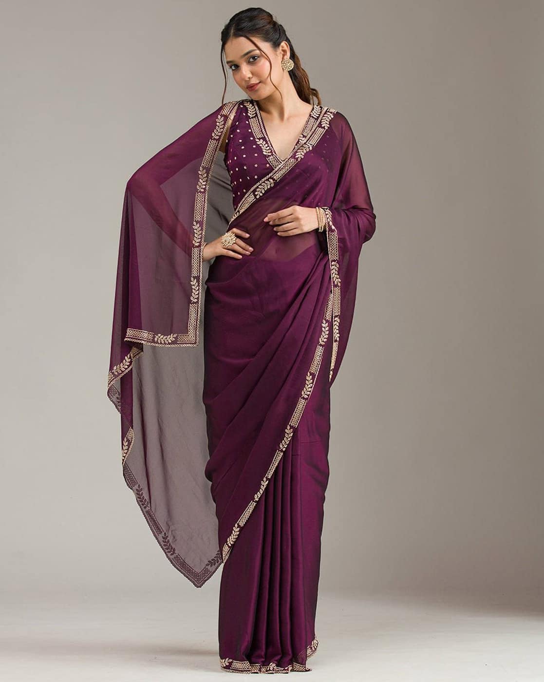 Fashionfricks Saree with Running Blouse Piece For Women (Wine, FS)
