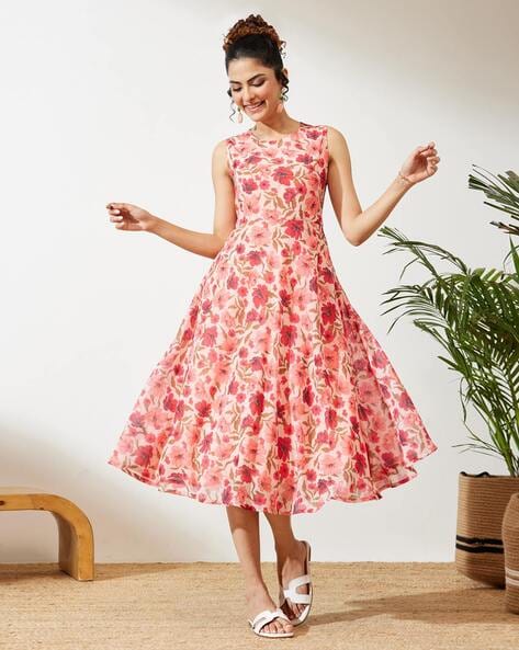 Women's Cotton Floral Printed Flared Dress