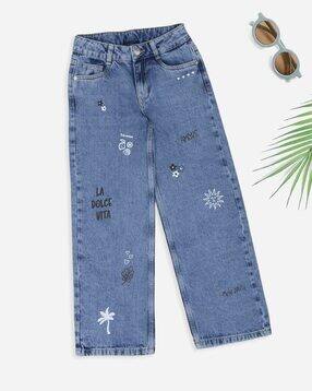 pantaloons junior Girls Typographic Print Mid-Washed Straight Fit Jeans-picture-16