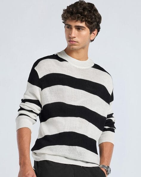 Buy BEWAKOOF Men Striped Oversized Fit Sweater Online | Ajio.com
