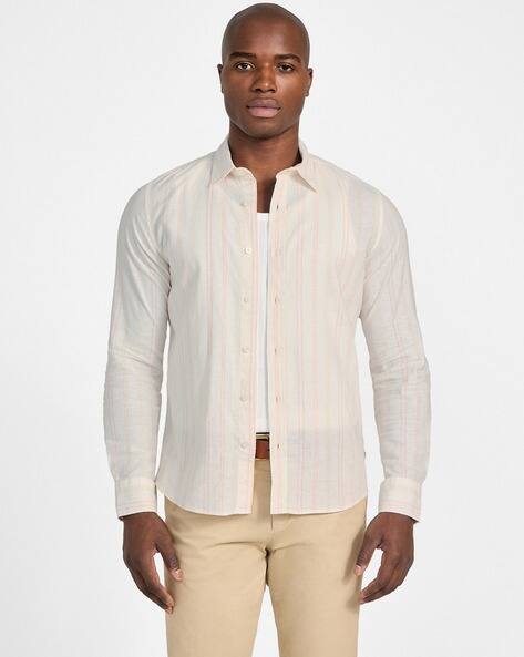 GUESS  Men Multi Vertical Stripes Spread Collar Regular Fit Shirt