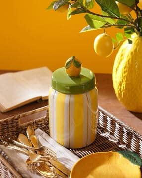 pure home and living Lemon Striped Decorative Ceramic Container-picture-46