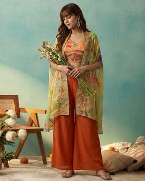 kvs fab Chinon Zari Sequence Thread Embroidered Top With Bottom and Shrug Set-picture-6