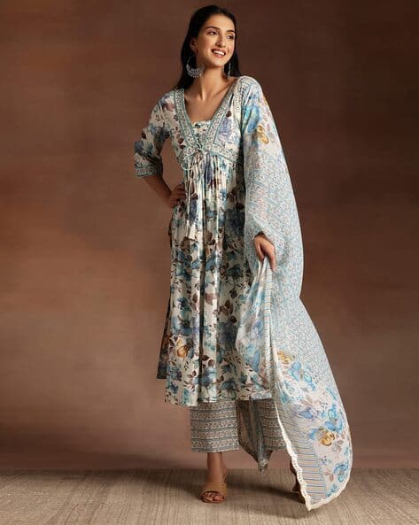 Gerua By Libas Women Floral Print Anarkali Kurta Suit Set