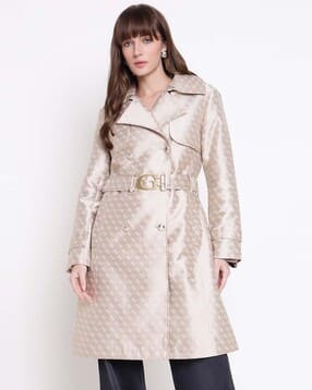 guess Women Jacquard Lapel Collar Regular Fit Trench Coat-picture-12