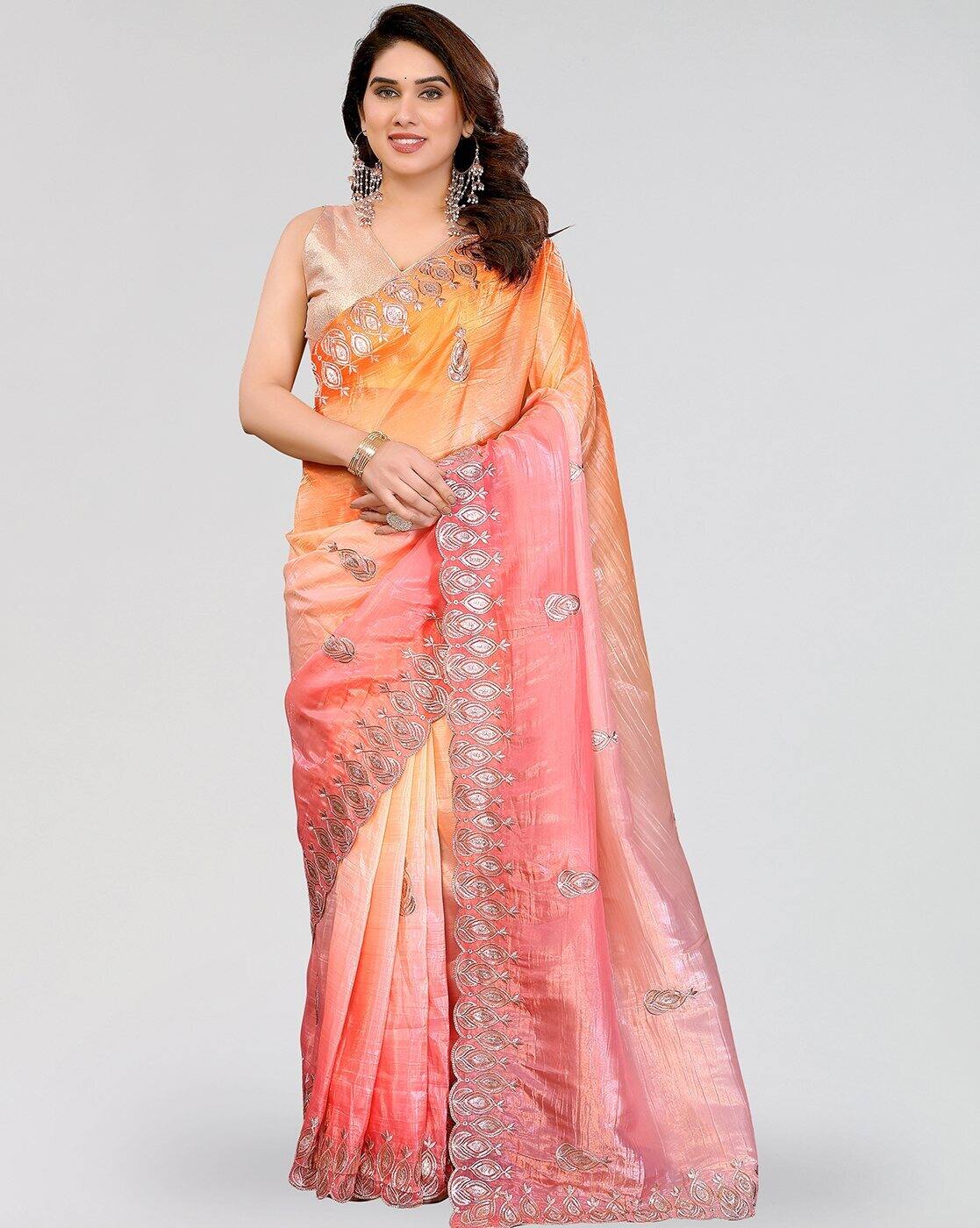 Fashionfricks Women Embellished Saree with Contrast Border For Women (Orange, FS)