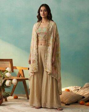 kvs fab  Zari Thread Embroidered Top with Bottom and Shrug Set-picture-12