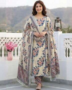 kiana house of fashion Women Floral Print Round-Neck Straight Kurta Suit Set-picture-32