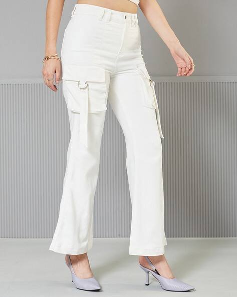MISS CHASE Women High-Rise Straight Jeans with Fly Button Closure