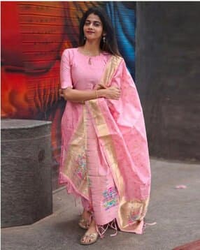 nyrika Women Floral Woven Straight Kurta with Pants & Dupatta-picture-38