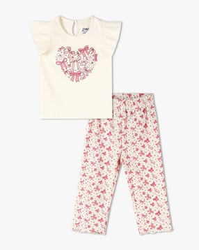 inf frendz Girls Glitter Bows Print T-Shirt & Pants Set-picture-33