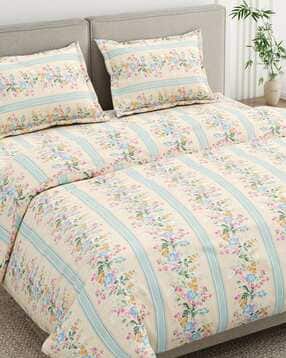 186 TC Floral Print King Bedsheet with Pillow Covers                                          -image-7