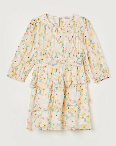 Fame forever by lifestyle Girls Printed Round-Neck A-Line Dress
