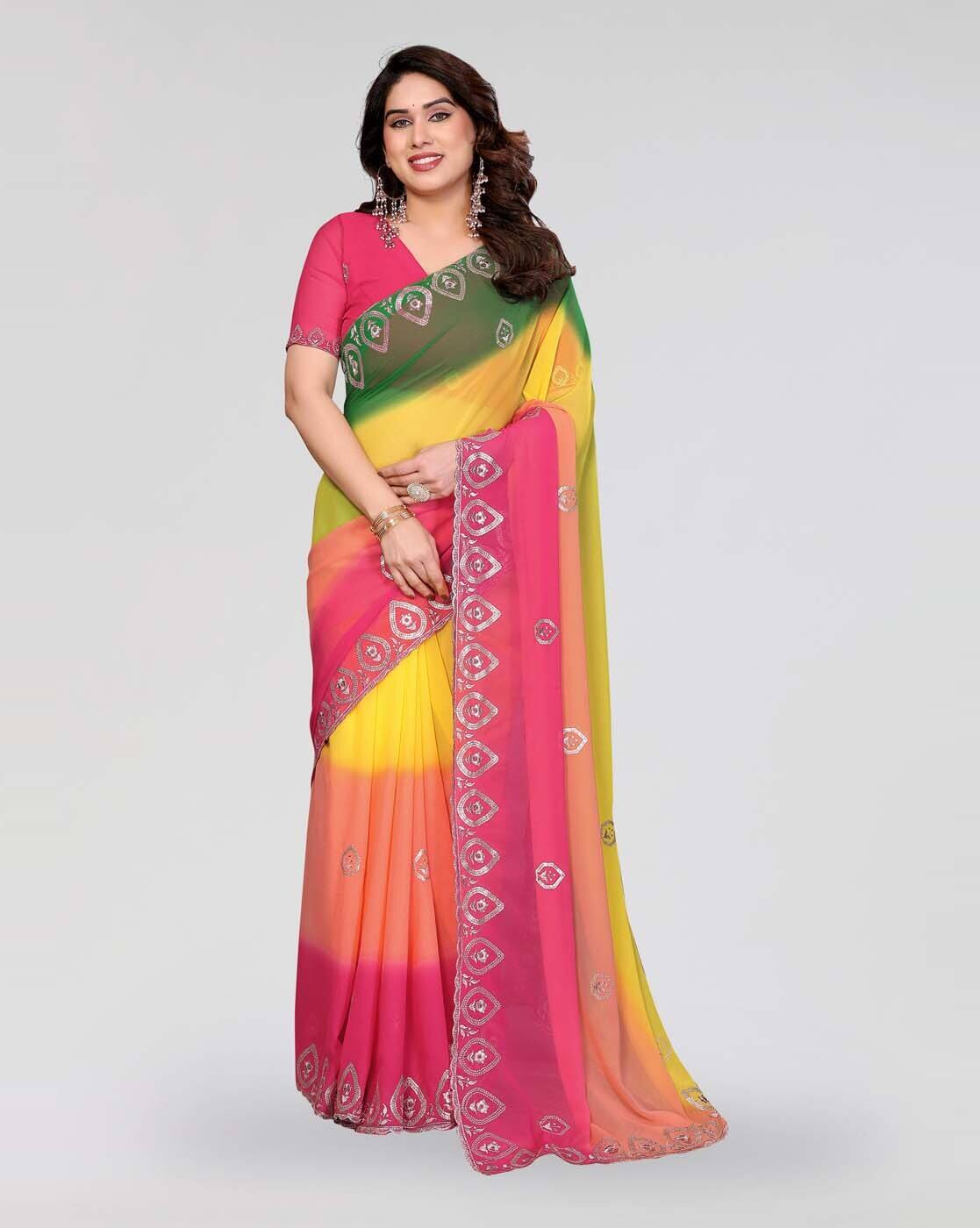 Fashionfricks Women Embellished Saree with Contrast Border For Women (Green, FS)