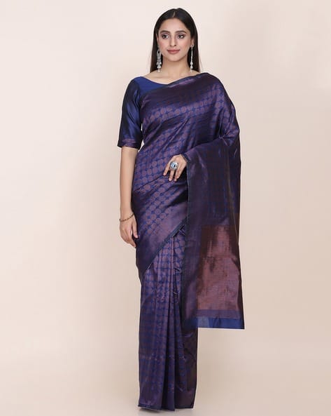 Indie Picks Women Geometric Zari Silk Blend Traditional Saree with Blouse Piece
