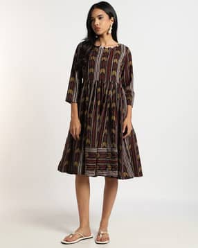 svrnaa by azorte Handblock Printed Fit & Flare Short Dress-picture-16