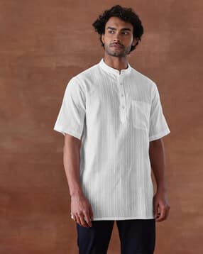 fabindia Men Striped Mandarin-Collar Short Kurta-picture-33