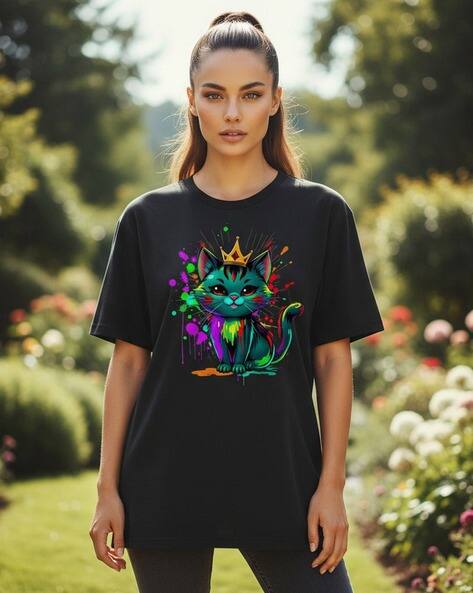 BON KOUTURE Women Graphic Print Relaxed Fit Round-Neck T-Shirt