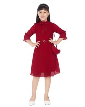 peppermint Girls Pleated Belted Fit & Flare Dress with Purse-picture-52
