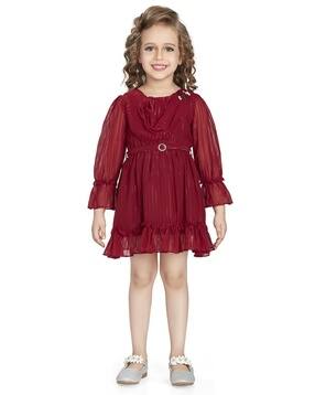 peppermint Girls Striped Tiered Dress with Belt-picture-46