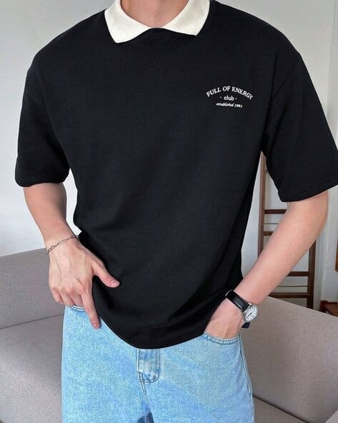 POSHAX Men Regular Fit Polo T-Shirt with Typographic Print