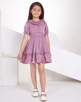 Girls Striped A-Line Dress with Belt-image-13