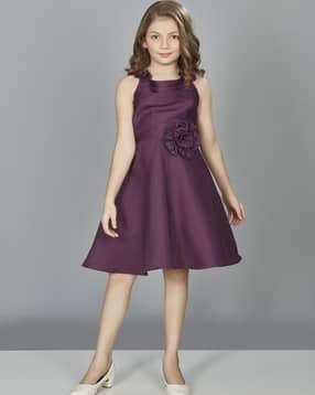 Girls A-Line Dress with Floral Applique-image-29