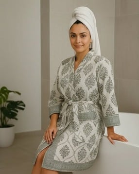 jinaya's Floral Print Bath Robe with Waist Tie-Up-picture-24