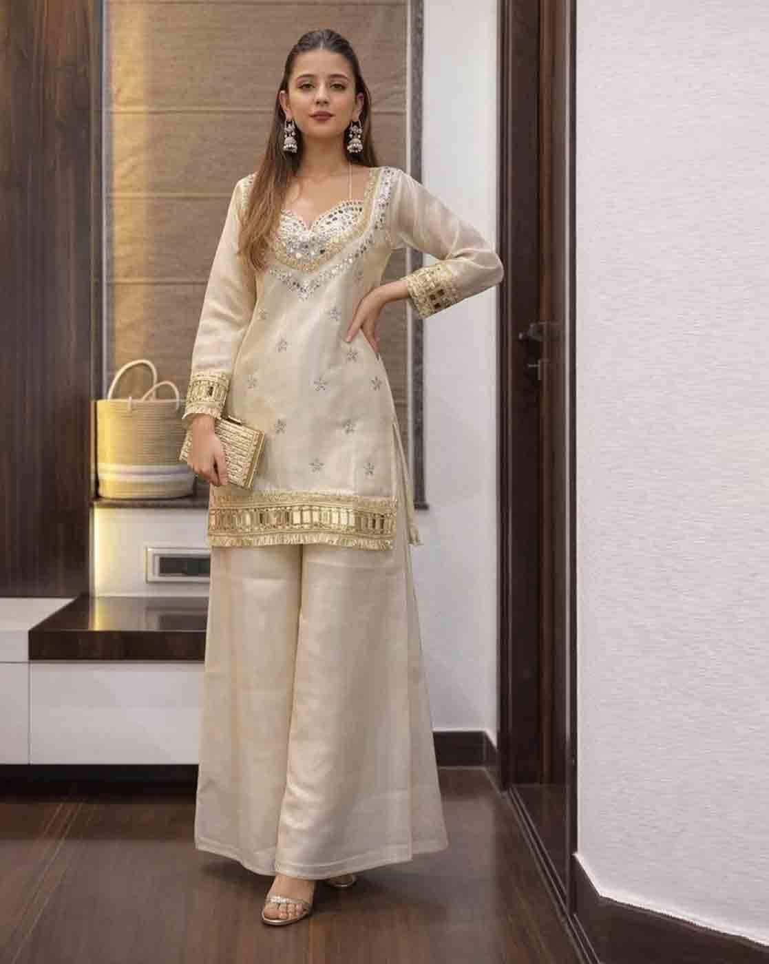 HBPATEL Women Embroidered 3-Piece Straight Kurta Set (Cream)