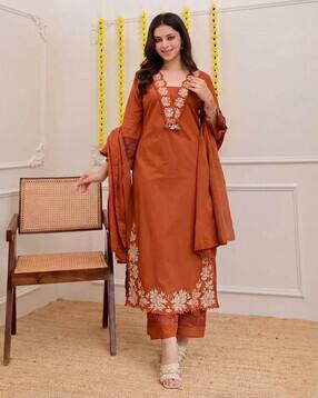 myrie Women Embroidered Straight Kurta with Pants & Dupatta-picture-51