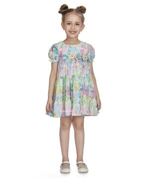 Girls Floral Print Fit & Flare Dress-image-23