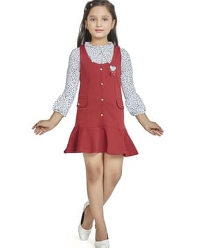 Girls Micro Print Pinafore Dress with Top-image-49