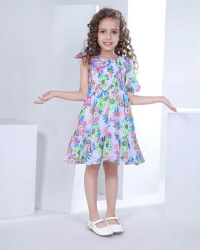 Girls Floral Print Fit & Flare Dress-image-24