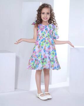 Girls Floral Print One-Shoulder Tiered Dress-image-21
