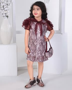 Girls Embellished A-Line Dress with Purse-image-38