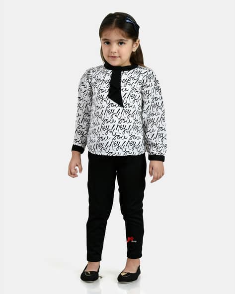 Peppermint Girls Typographic Print Top & Jeggings Set