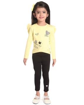 Girls Typographic Print Top with Pants-image-3