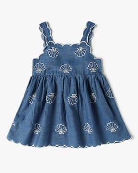 Girls Shell Embroidered Fit & Flare Dress-image-25